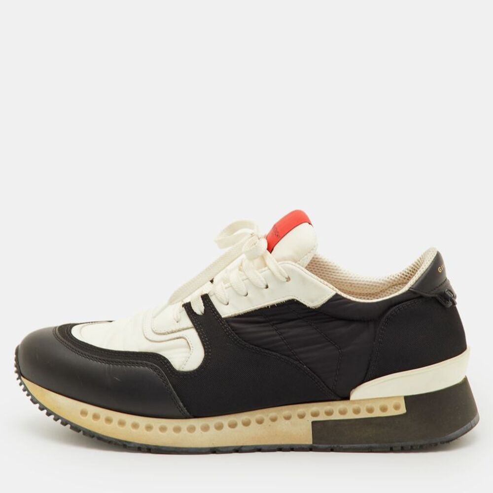 Givenchy Size 41.5 Black/white Leather And Fabric Low Top Sneakers